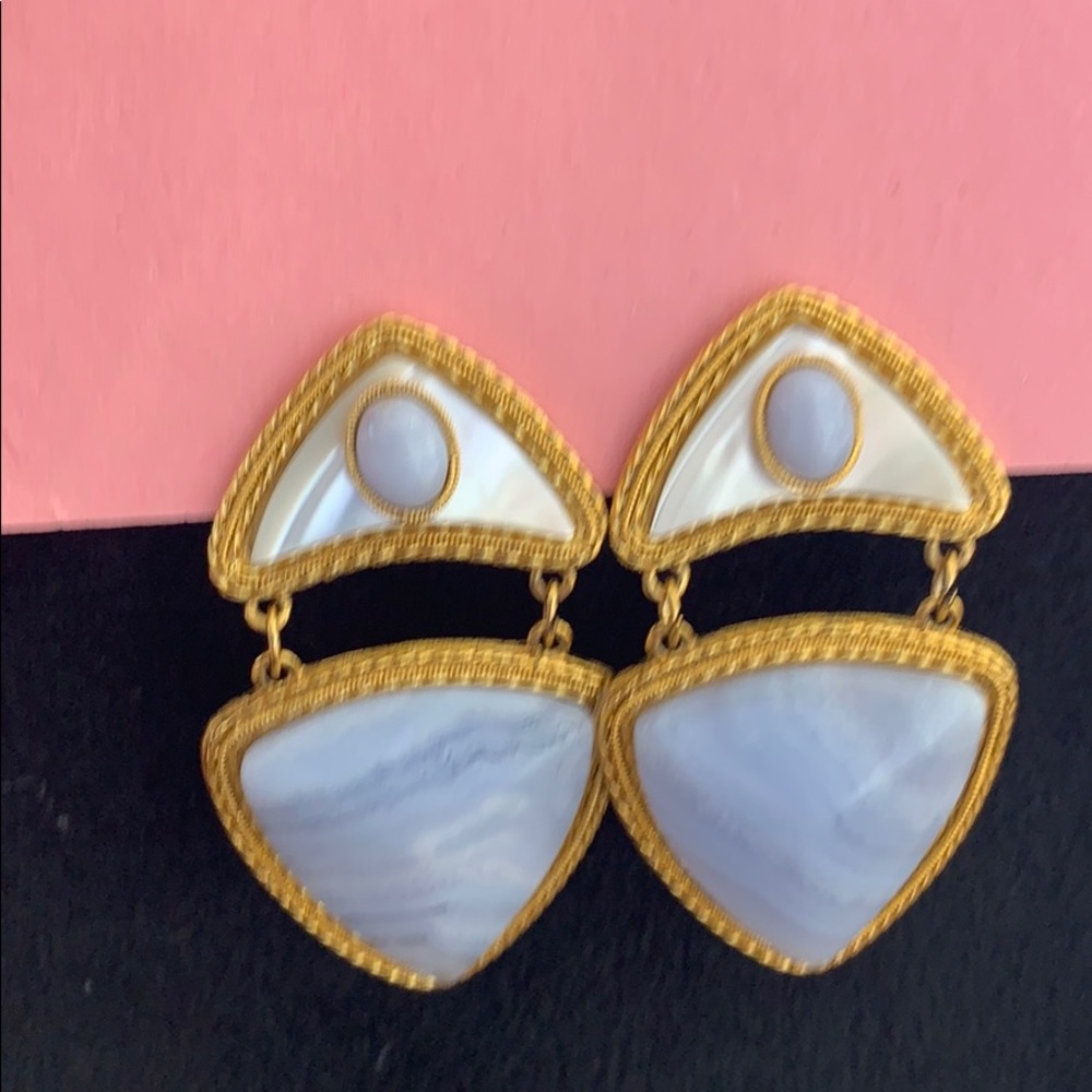 Vintage blue pearlized clip on dangling earrings